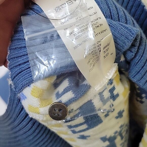 NEW XL FREE PEOPLE BLUE YELLOW CREAM NORDIC BUTTON SWEATER Apres Ski NWT - Picture 10 of 14